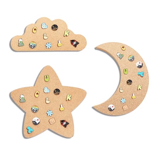 GeryVtee Pin Display Cork Board Moon Cloud Star Cork Brooch Board 11.8inch Large Size Cork BoardWall Mounted Cork Board for Brooch Pin Storage, Office Home Festival Valentine's Decor (Sky Theme)