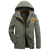 Oanviso Hommes Veste Thermique Parka Doublure Épaisse Longue Manteaux Hiver Chaude Polaire Ultra Manteau à Capuche Peluche Blousons Coupe Vent Outerwear A Armée Verte M