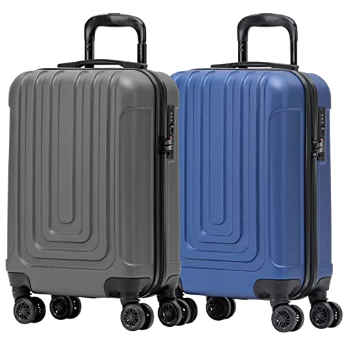 Flight Knight Premium Set of 2 Lightweight Cabin Suitcase - 8 Spinner Wheels - Built-in TSA Lock & USB Port - Luggage Approved for Over 100 Airlines Including easyJet, Ryanair & Jet2-55x35x20cm
