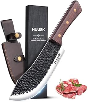 Huusk Meat Cleaver Knife - 7" Butcher Knife for Meat Cutting - Hand Forged Chopping Knives with Ergonomic Handle - Ultra Sharp Kitchen Chef Knives for Home Outdoor BBQ, Gifts for Men and Women