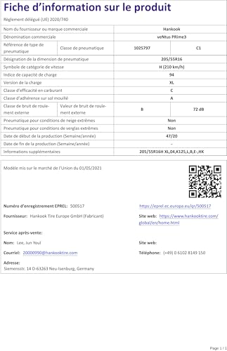 Pneu Hankook Ventus Prime 3 K125抗滑安全 94H XL夏季胎