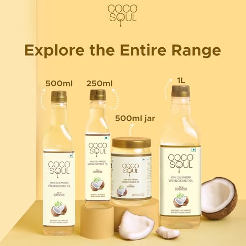 Image of Coco Soul Cold Pressed Unrefined Virgin Coconut Oil | 60% MCT | Multipurpose Usage | Daily Cooking| Keto Friendly | Naturally Cholesterol Free | A1 grade real coconut | From Makers of Parachute 1+250 L