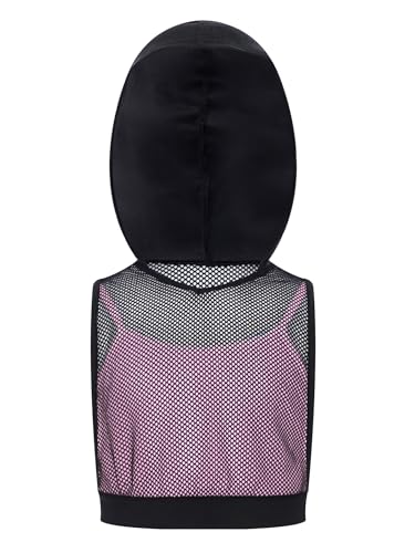 Kids Girls Sleeveless Hooded Crop Top Mesh Dance Sports Vest Gymnastics Yoga Tank Top