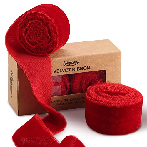 Velvet Ribbon For Gift Wrapping - Keypan Red Handmade Fringe Ribbons For Crafts Bouquet Wedding Decorations 2 Rolls 1 1/2 Inch X 2 Yd (4 Yards Total) #TOP3