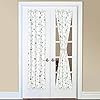VOGOL Floral Door Curtains Elegant Flowers Embroidered Light Filtering Drapes for French Door Glass Windows Rod Pocket 1 Panel 25 x 72 Inches Blue in Off White
