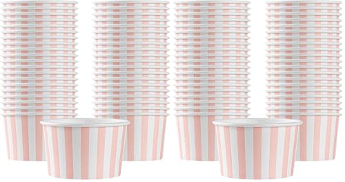 Image of Restaurantware Coppetta 5-Ounce Dessert Cups, 50 Disposable Ice Cream Cups - Lids Sold Separately, Striped, Pink And White Paper FroYo Bowls, For Hot And Cold Foods, Perfect For Gelato Or Mousse