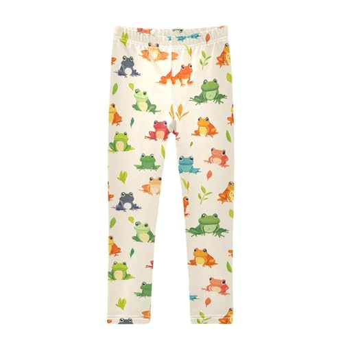 Wusikd Colorful Frogs Girls' Leggings Toddler Doodles Cartoon Kids Yoga Pants Dance Active Tights 4T