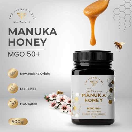 Image of THE FARMER'S BEE New Zealand Manuka Honey MGO 50+ | Monofloral Raw Honey | MGO Tested | Premium Imported Honey for Daily Use | Everyday Wellness | Antioxidant-Rich | Supports Immune Wellness | 500g