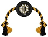 Pets First NHL Boston Bruins Hockey Puck Toy for Dogs & Cats, Heavy-Duty Rope Tug for Playtime. Cool Rubber Dog Puck Toy!