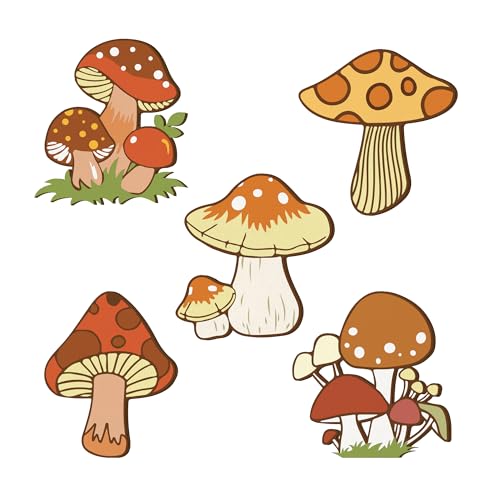 FNYDOX 5Pcs Wooden Whimsical Mushroom Cottage Core Wall Art, Moody