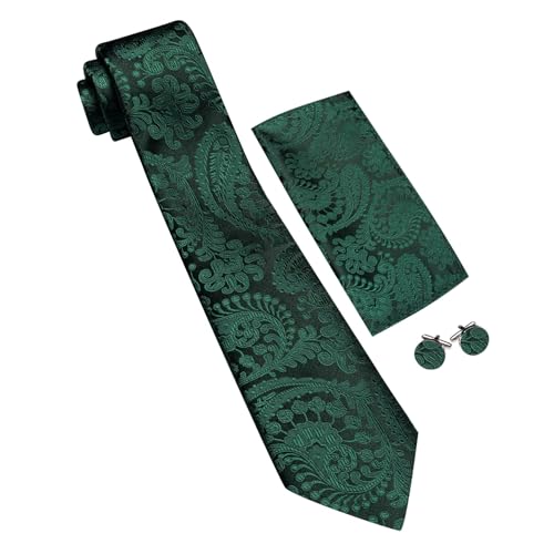 Image of YOHOWA Mens Ties Set Wedding Paisley Neckties with Handkerchief Cufflinks Formal Business