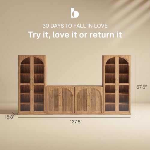 Image of BELLEZE Jagger 128 inch Wall Unit 3-Piece Modular TV Stand - Camel
