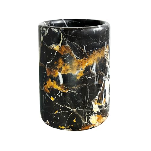 Marmor Krafts Handmade Marble Utensils Holder for Kitchen Utensil Storage and Tabletop - Organizer for Countertops, Pantry, Bathroom, Flower vase, Office & Center Table (Black & Gold)