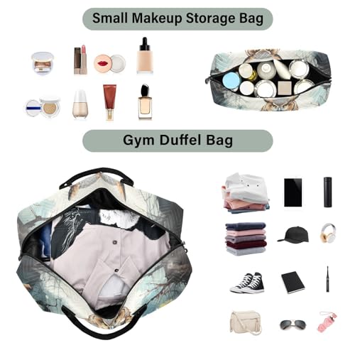 Large Travel Duffel Bag, Paint Owl Sports Tote Gym Bag, Shoulder Weekender Overnight Bag for Women Men, Carry On Luggage with Toiletry Bags4