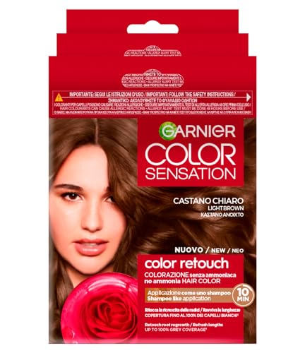 Garnier Color Sensation Color Retouch - Tinte permanente para el cabello ideal para el crecimiento del cabello blanco, fácil aplicación, color marrón claro, paquete de 3 colores