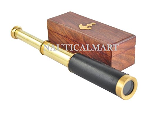 Antique marine brass pocket telescope 12 con wooden box