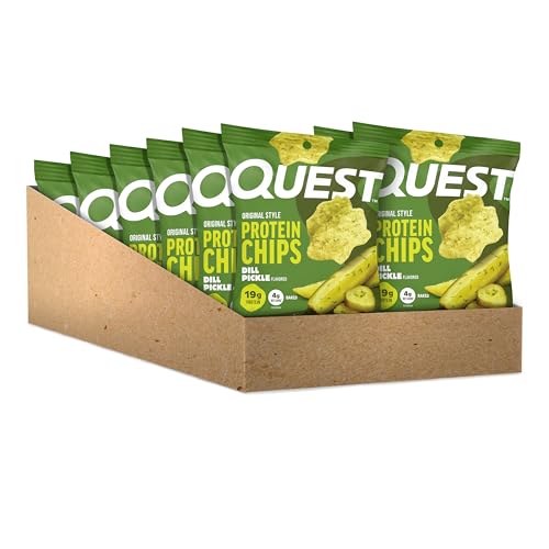 Image of Quest Nutrition Dill Pickle Flavored Protein Chips, 19g Protein, 4g Net Carbs, Protein Snacks, Gluten Free, 12 Count
