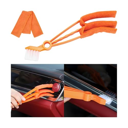 Norkmdi Mini Duster for Car Air Vent, Vehicle Air Conditioner Cleaner & Brush with Cloth for Keyboard, Automotive Dust Collector Cleaning Cloth Tool, Universal for SUV Sedan Truck (Orange)