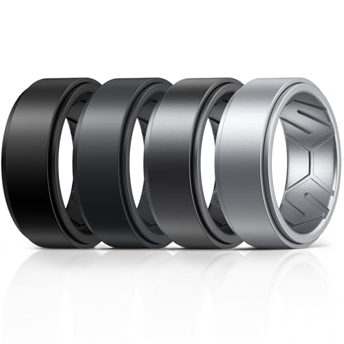 Egnaro Men's Silicone Rings 10mm Wide 2.5mm Thick, Rubber Wedding Bands, Multipack 1/4/7 Breathable Comfort Fit For Workout