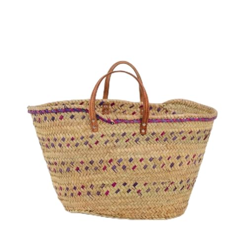 LA MODERNA SINGULAR Capazo Artesanal de Palmito con Asa Corta de Piel, Estilo Retro Mallorca, Natural Beige, 47x29x28 cm, 3 Litros