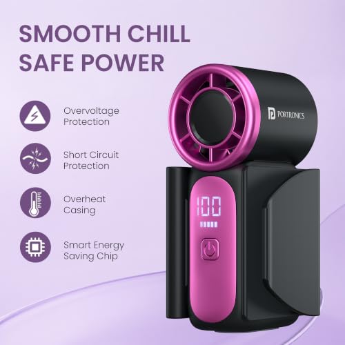 Image of Portronics Toofan Nano Rechargeable Handheld Mini Fan, 3000mAh Battery, 18000 RPM High-Speed Airflow, BLDC Motor, 5 Speed Modes, LED Display, Type-C Fast Charging, For Travel, Office, Makeup & Outdoor