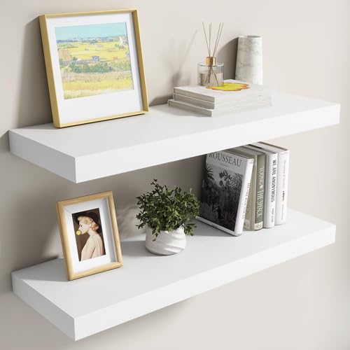 Image of Dreamland 30 Inch White Floating Shelves for Wall,8 Inch Deep Floating Shelves,30 inch W x 8 inch D Wall Shelves for Bedroom,Living Room, Kitchen,Bathroom,Set of 2