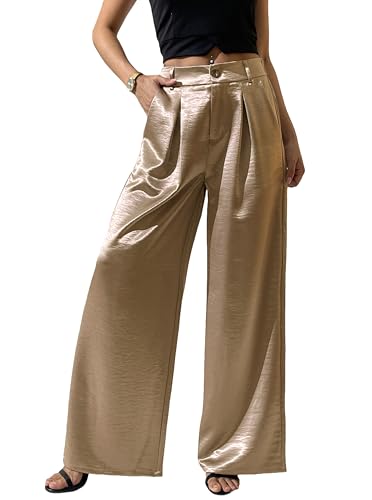 Women's Wide Leg Palazzo Pants Satin Silky Dressy Casual Shiny Sparkle Sequin Party Night Out Work Trouser