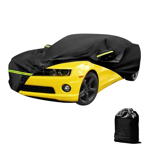 Image of Car Cover for Chevy Camaro 2010-2023 Waterproof All Weather Full Car Cover 210D with Door Zipper & Windproof Bands for Snow Rain Dust Hail Protection Black