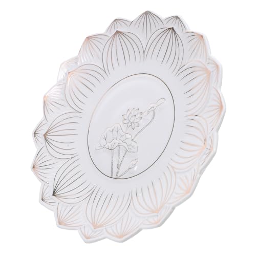 LOLIPPYY Bol à Offrandes Bouddhiste en Céramique Blanche 18 CM Motifs Dorés Plateau à Fruits sur Pied pour Autel Plateau de Prière Polyvalent pour Cérémonies Bouddhistes et Décoration