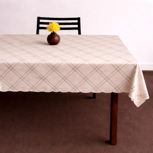 Image of Homerz Premium Waterproof PVC Sparkle Table Cover Collection | Table Cover with Scallop Edges | Dust, Spill & Scratch Resistant (Classic Grid Charm, 54x78 inch-6 Seater Dining Table)