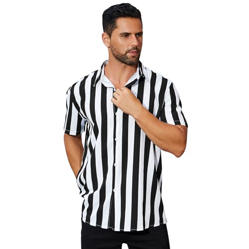 ABAFIP Men's Casual Striped Button Down Short Sleeve Shirt Summer Beach Hawaiian Button up Dress Shirts