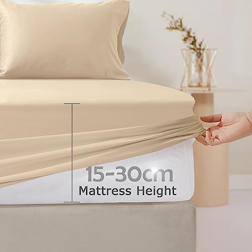 Sufdari Waterproof Mattress Protector Small double(4FT),122x190cm Mattress Cover for Bed,30cm Deep Pocket Fitted Sheet Style Mattress Protector with Elastic Rubber Band-Light Tan - Image 4