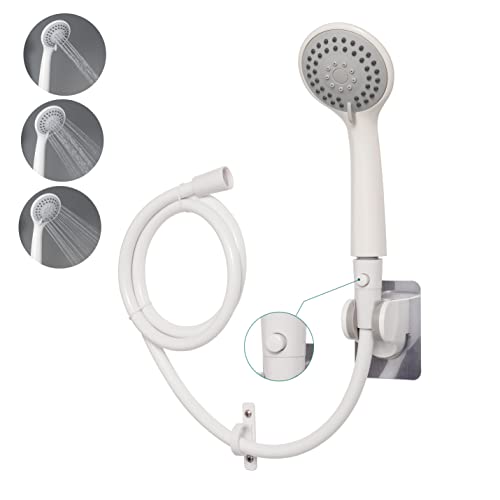 RV Handheld Shower Head Set with Hose GOOLIFEE High Pressure Water Saving Hand Held 3 Setting Showerhead for Camper Travel Trailer Motorhome with Shut Off Valve Adhesive Bracket Hose Click White