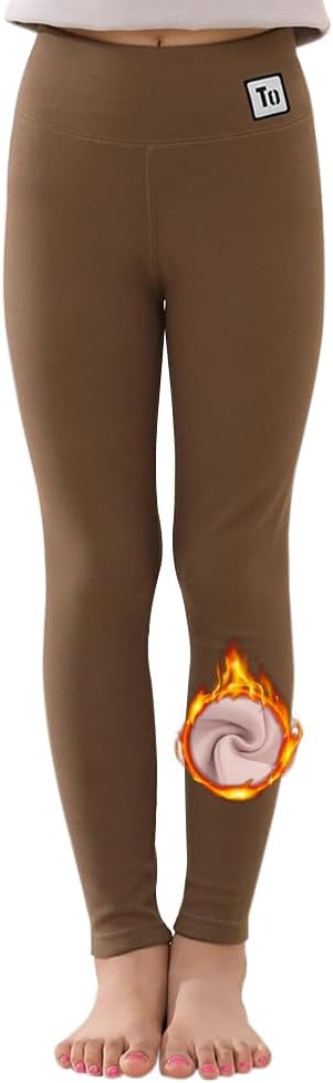 BINIDUCKLING Girls Fleece Lined Leggings Warm Thermal Kids Yoga Pants 4-13 Years