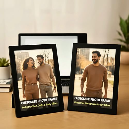 Image of AARVI Customised Wooden Photo Frames - Set of 2 (5x7 Inch) | Personalised Table & Wall Photo Frame Gift |C HD Print | Black Picture Frames for Home & Office