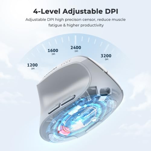 Image of MEETION Left-Handed Ergonomic Vertical Mouse, Wireless, Rechargeable, Gray