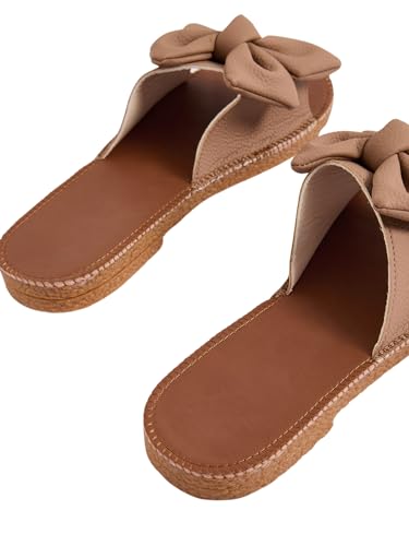 Verdusa Women'S Open Toe Flat Sandals Bow Knot Slides Leather Summer Slippers Brown Cn39 thumb #5