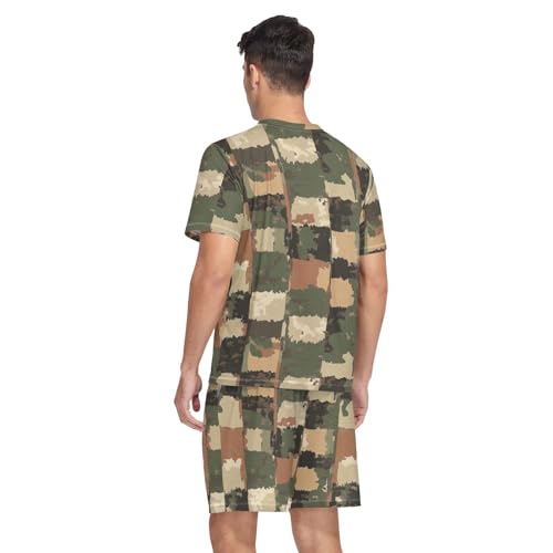 Camouflage Men’s Pajama Sets Short Sleeve Lounge Wear with Elastic Waistband and Drawstring2