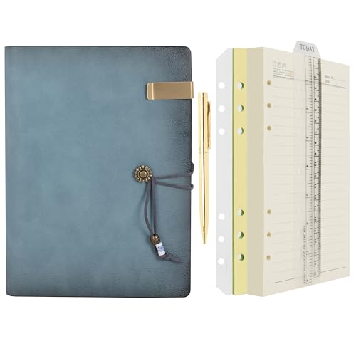 Wonderpool Leder Tagebuch Notizbuch Ringbuch–Nachfüllbarer Ordner Schreibpapier Spirale Business Notizblöcken Vintage Einband für Büro Plan Reisen Organizer (a-Cyan, A5)