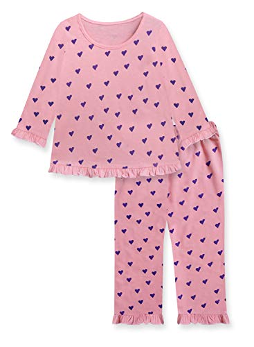 Image of A.T.U.N. (ALL THINGS UBER NICE) Girls Soft Pink- Charcoal Grey Heart Print Ruffle Nighsuit