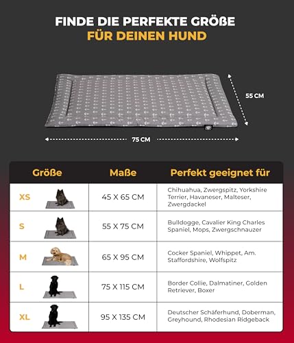 HS-Hundebett® Sommerdecke Baumwolle mit Füllung S (55x75 cm) – Gepolsterte Hundedecke für den Sommer – Wend- & Waschbar – Leichte Hunde Sommerdecke – Anker Grau, Made in DE