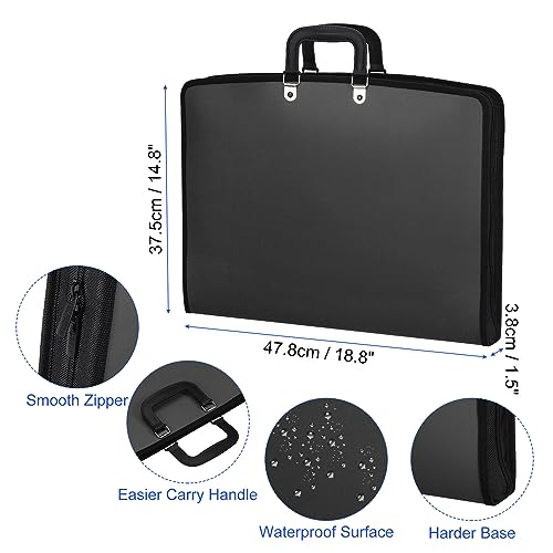 Image of PATIKIL 11 inch x 17 inch Art Portfolio Case with Zipper, Portfolio Storage Bag Folder, Artist Carrying Case PP Material for Artist Storage Artwork Poster Painting Board, Black