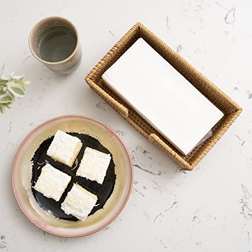 Wicker Guest Towel Holder Tray For Bathroom Rattan Rectangle Toilet Tank Trays Counter Paper Hand Towels Storage Napkin Caddy Kitchen Dressers Countertop Bath Decorative Kolstraw (Set 1, Honey Brown) #TOP6