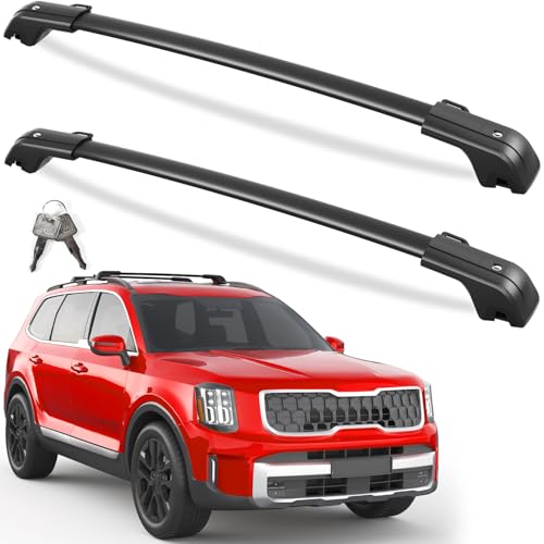 KINGGERI Lockable 260LBS Roof Rack Cross Bars Fit for Kia Telluride X-PRO X-LINE 2023 2024 2025 (with Raised Side Rails), Aluminum Roof Rails Crossbars Rooftop Cargo Luggage Rails Kayak Canoe