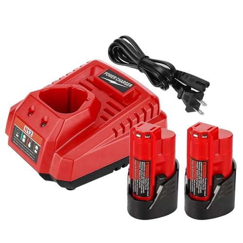 Upgraded 3700mAh Battery and Charger Set Compatible for Milwaukee 12V Power Tools M12 12V Tool Battery with Charger Kit Compatible for 48-11-2411 48-11-2440 48-11-2420 48-11-2401 48-11-2425