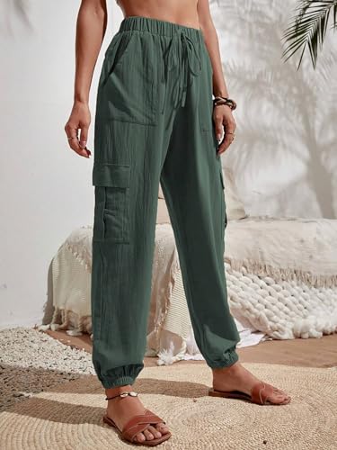 Women's Cargo Joggers Pants High Waisted Cuff Tapered Cargo Sweatpants 4 Pockets Summer Hiking Pants Trousers3
