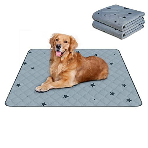 Image of RIOUSSI Washable Pee Pads for Dogs, Reusable, Absorbent, Leakproof, Non Slip Pet Puppy Pads for Potty Training. Gray Stars, 24x47 Inch(2pack)