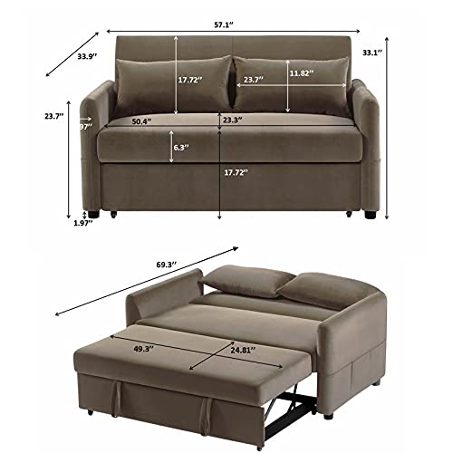 Gynsseh Pull Out Sofa Sleeper, 3 In 1 Adjustable Sleeper Loveseat Pull Out Bed With 2 Lumbar Pillows And Side Pocket, Soft Velvet Convertible Sleeper Sofa Bed For Living Room (Brown) #TOP5