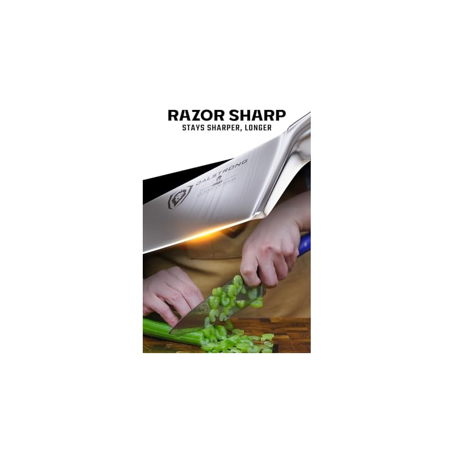 DALSTRONG-Chef-Knife-8-inch-Blade-Gladiator-Series-Forged-High-Carbon-German-Steel-Razor-Sharp-Kitchen-Knife-Professional-Full-Tang-Knives-Blue-Handle-ABS-Sheath-NSF-Certified DALSTRONG Chef Knife - 8 inch Blade - Gladiator Series - Forged High Carbon German Steel - Razor Sharp Kitchen Knife - Professional Full Tang Knives - Blue Handle ABS - Sheath - NSF Certified