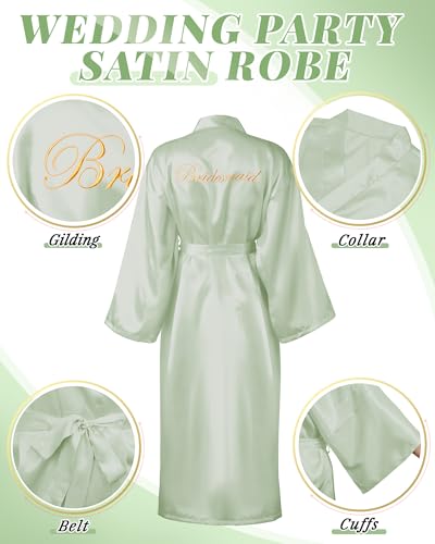 Xtinmee 12 Pcs Bride Bridesmaids Robe Long Satin Robe Full Length Sleepwear Dressing Gown for Wedding Party Bridal Shower2